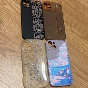 Stylish Phone Cases Set - Black, Brown, Clear, and Purple